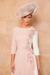 New Classic Pale Pink Mother of the Bridal Dresses Tea Length Wedding Guest Dress Round Neck 3/4 Sleeves Flowers